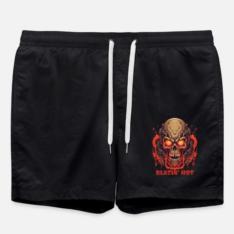 Flaming Hot Fire Skull Skull - Swim Trunks - black