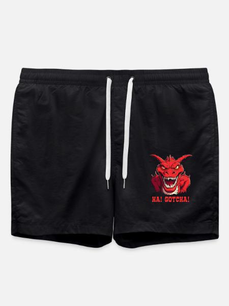 Haha, caught! Angry funny dragon - Swim Trunks - black