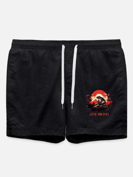 Japan and relaxing frog - Swim Trunks - black