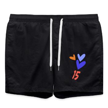 15. 15 YEARS. 15th ANNIVERSARY. BIRTHDAY 15 YEARS. - Swim Trunks - black - Front - AI Model Male 185 light (185cm)