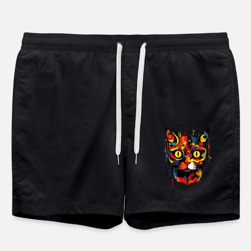 abstrakte Kunst Katze - Badeshorts - Schwarz