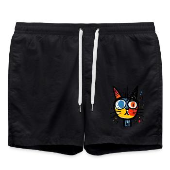 Abstract: The Crazy, Ordinary Cat - Swim Trunks - black - Front - AI Model Male 185 light (185cm)