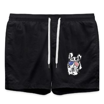 Shorthair Collie America Flag Dogs Wilsigns - Swim Trunks - black - Front - AI Model Male 185 light (185cm)