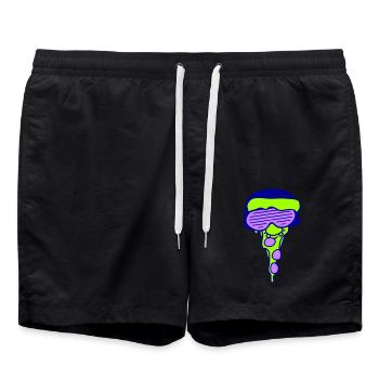 Pizza Slice Salami DJ Face Funny Party Music - Swim Trunks - black - Front - AI Model Male 185 light (185cm)