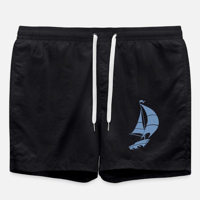 Sailboat Sailing Yacht Sea Silhouette - Swim Trunks - black