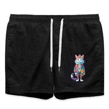 Hippie Cat - Badeshorts - Schwarz - Vorne - AI Model Male 185 light (185cm)