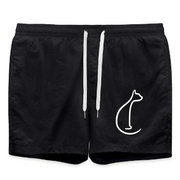 Seated Cat Line Silhouette Shadow Outline - Swim Trunks - black - Front - AI Model Male 185 light (185cm)