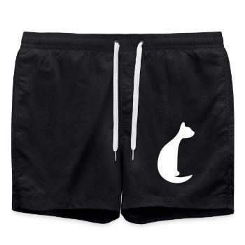 Sitting Cat Pretty Silhouette Shadow Outline - Swim Trunks - black - Front - AI Model Male 185 light (185cm)