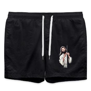 Homme barbu amical pointant Design - Short de bain - noir - Devant - AI Model Male 185 light (185cm)