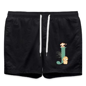 Buchstabe j grüne Dschungeltiere - Badeshorts - Schwarz - Vorne - AI Model Male 185 light (185cm)