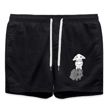 2 Bunnies Friends Team Crew Couple Two Sitting On Head - Swim Trunks - black - Front - AI Model Male 185 light (185cm)
