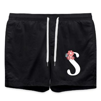 Lettre S fleurs minimalistes - Short de bain - noir - Devant - AI Model Male 185 light (185cm)