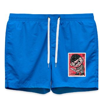 Comic gangster on postage stamp - Swim Trunks - cobalt blue - Front