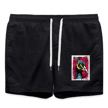 Paon aux yeux roses dans le look street art - Short de bain - noir - Devant - AI Model Male 185 light (185cm)