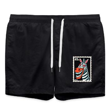 Grinsendes Zebra im Briefmarken-Look - Badeshorts - Schwarz - Vorne - AI Model Male 185 light (185cm)