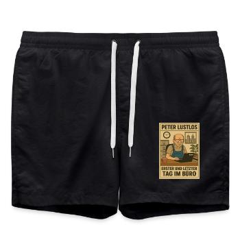 Peter Listless: first and last day in the office - Swim Trunks - black - Front - AI Model Male 185 light (185cm)