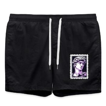 David aus Florenz Briefmarke – Klassik in Lila - Badeshorts - Schwarz - Vorne - AI Model Male 185 light (185cm)