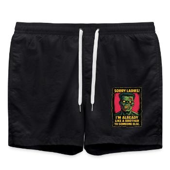 Zombie Spruch – Bin schon wie ein Bruder - Badeshorts - Schwarz - Vorne - AI Model Male 185 light (185cm)