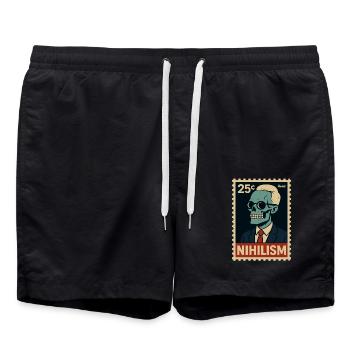 Nihilismus Briefmarke – Skelett im Anzug - Badeshorts - Schwarz - Vorne - AI Model Male 185 light (185cm)