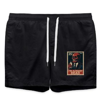 Je suis déjà mort – Squelette avec bouteille de lait - Short de bain - noir - Devant - AI Model Male 185 light (185cm)