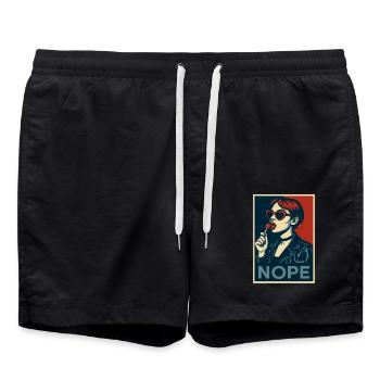 Retro Pop Art Girl – NOPE Statement Poster - Badeshorts - Schwarz - Vorne - AI Model Male 185 light (185cm)