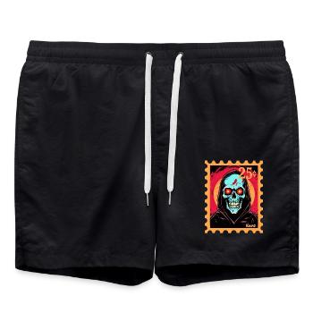 Leuchtender Totenkopf mit Kapuze auf Briefmarke - Badeshorts - Schwarz - Vorne - AI Model Male 185 light (185cm)