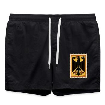 Grafische Briefmarke mit stilisiertem Adler - Badeshorts - Schwarz - Vorne - AI Model Male 185 light (185cm)
