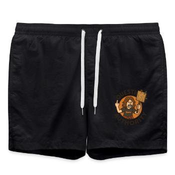 Angry figure with hammer and middle finger - Swim Trunks - black - Front - AI Model Male 185 light (185cm)