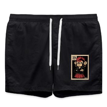 Punk Affe Mädchen im Briefmarken Look - Badeshorts - Schwarz - Vorne - AI Model Male 185 light (185cm)