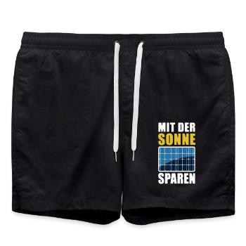 Mit der Sonne sparen - Photovoltaik - Solarenergie - Badeshorts - Schwarz - Vorne - AI Model Male 185 light (185cm)