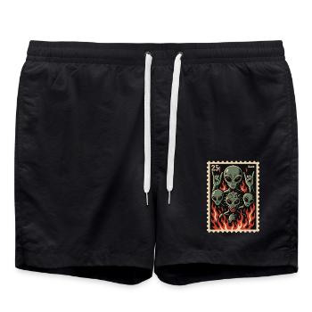 Aliens with mask and fire - Swim Trunks - black - Front - AI Model Male 185 light (185cm)