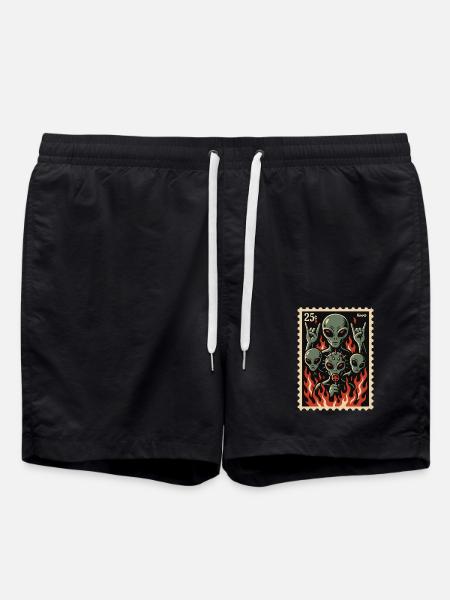 Aliens with mask and fire - Swim Trunks - black