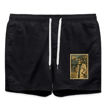 Skeleton with brain on basketball court - Swim Trunks - black - Front - AI Model Male 185 light (185cm)