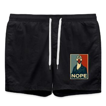 Oie avec veste en cuir dit non - Short de bain - noir - Devant - AI Model Male 185 light (185cm)