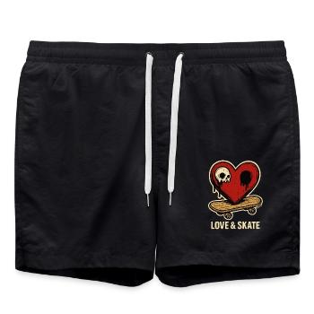 Herz mit Totenkopf auf Skateboard - Badeshorts - Schwarz - Vorne - AI Model Male 185 light (185cm)