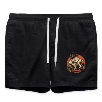 Motard sur moto sportive en style bande dessinée - Short de bain - noir - Devant - AI Model Male 185 light (185cm)