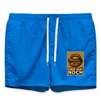 Sausage with sauce and saying "One more goes" - Swim Trunks - cobalt blue - Front
