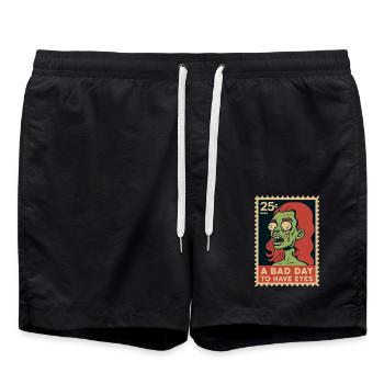Zombie with googly eyes and saying - Swim Trunks - black - Front - AI Model Male 185 light (185cm)
