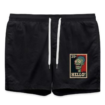 Comic-Zombie auf Briefmarke mit „HALLO!“ - Badeshorts - Schwarz - Vorne - AI Model Male 185 light (185cm)