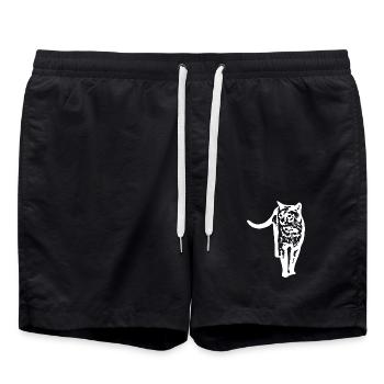 Katze weiß Silhouette Geschenk Katzenliebhaber - Badeshorts - Schwarz - Vorne - AI Model Male 185 light (185cm)