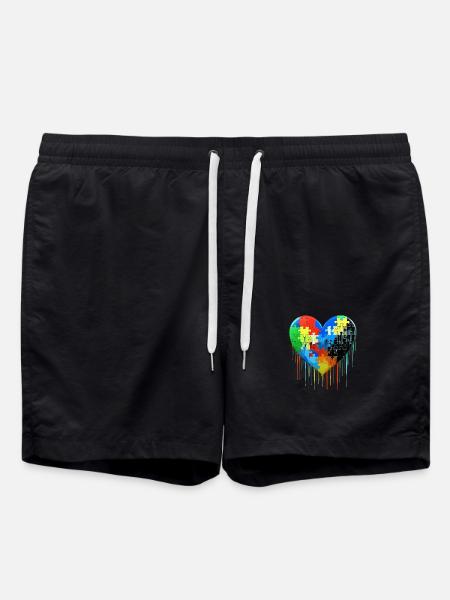 Autism Puzzle Heart - Swim Trunks - black
