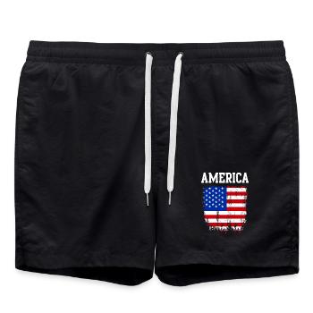 Distressed American Flag Graphic - Swim Trunks - black - Front - AI Model Male 185 light (185cm)