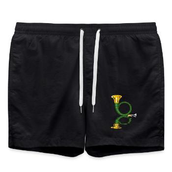 hunting horn hunters blow musicians - Swim Trunks - black - Front - AI Model Male 185 light (185cm)
