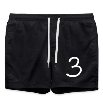 3 Number three number white Birthday - Swim Trunks - black - Front - AI Model Male 185 light (185cm)