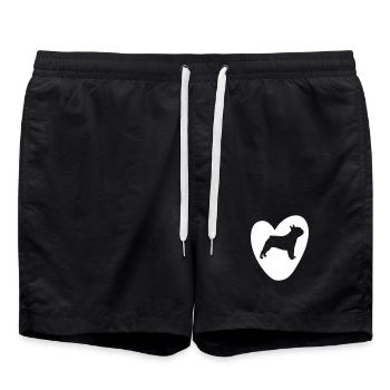 Herz Mops Vektor Valentinstag Hund Liebe Love Fan - Badeshorts - Schwarz - Vorne - AI Model Male 185 light (185cm)