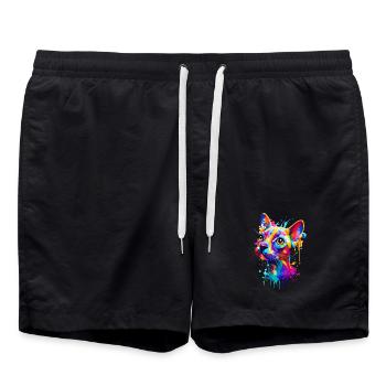 Katze Farbenfroh - Bunte Katze - Sphynx Katze - Badeshorts - Schwarz - Vorne - AI Model Male 185 light (185cm)