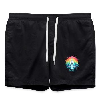 Tour Eiffel de Paris avec ciel LGBT arc-en-ciel - Short de bain - noir - Devant - AI Model Male 185 light (185cm)