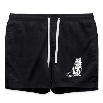 Norwegische Waldkatze "Black Edition" - Badeshorts - Schwarz - Vorne - AI Model Male 185 light (185cm)