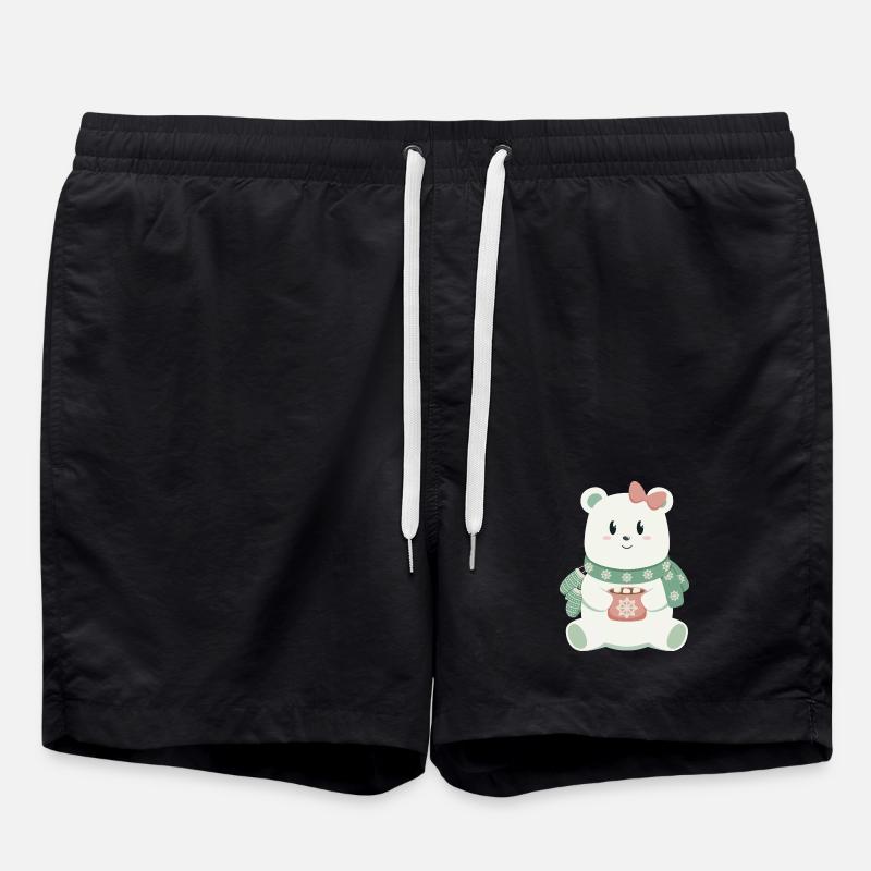 Polar bear with bow - Swim Trunks - black