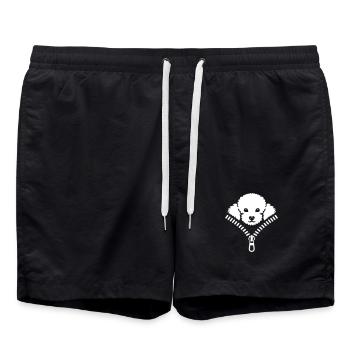 Kleiner Pudel, der in einem Reißverschluss versteckt ist - Badeshorts - Schwarz - Vorne - AI Model Male 185 light (185cm)